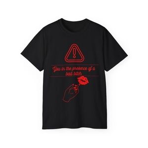 Black Graphic Tee with Red Print